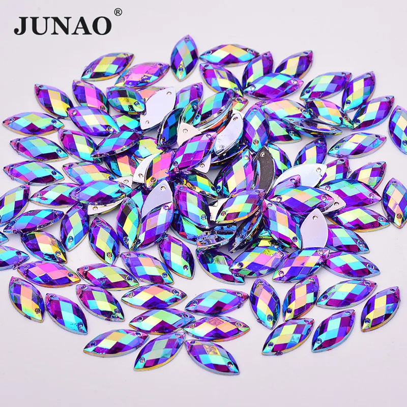 JUNAO 100pc 715mm Pink AB Sewing s Flat Back Horse Eye Sew On Strass Crystal Loose Acrylic Bead Stone For Needlework 250606