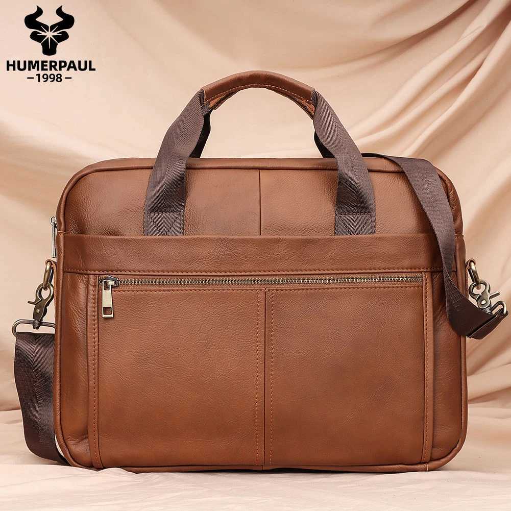 HUMERPAUL Briefcase for Men Genuine Leather Shoulder Messenger Bags Business Computer Bag for Work Travel Male Totes Bag Quality W250610