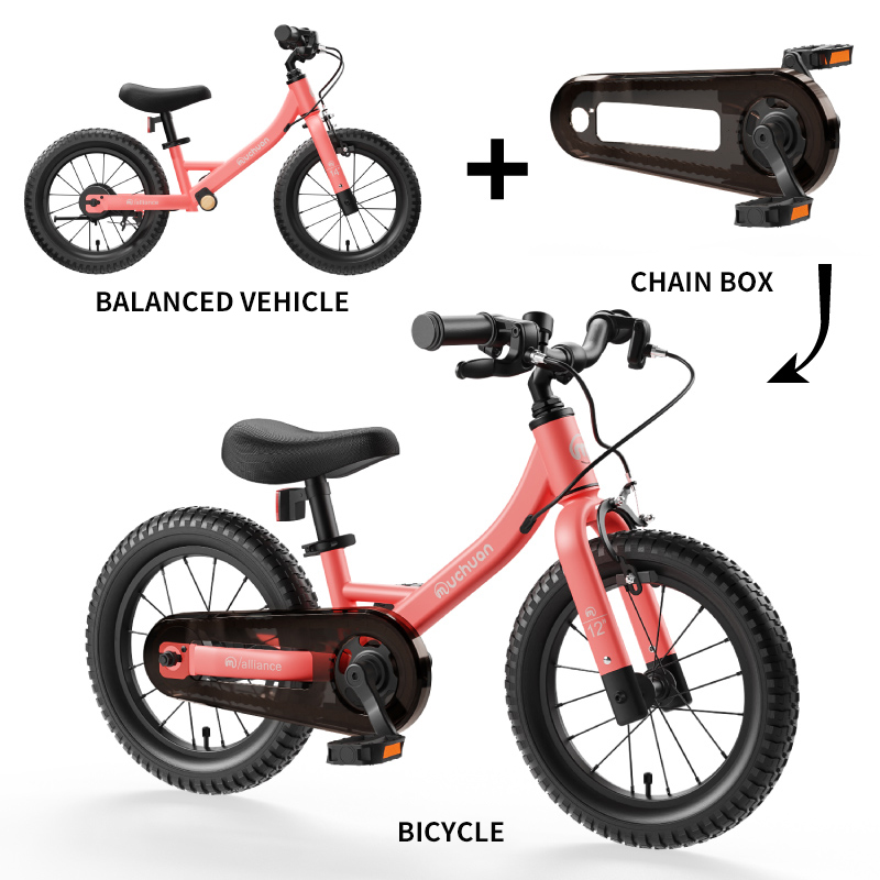 Sturdy Durable 14-Inch 2-in-1 Muchuan Riding Bicycle with Transparent Chain Case - Converts from Balance Bike to Pedal Bike for Ages 2-5
