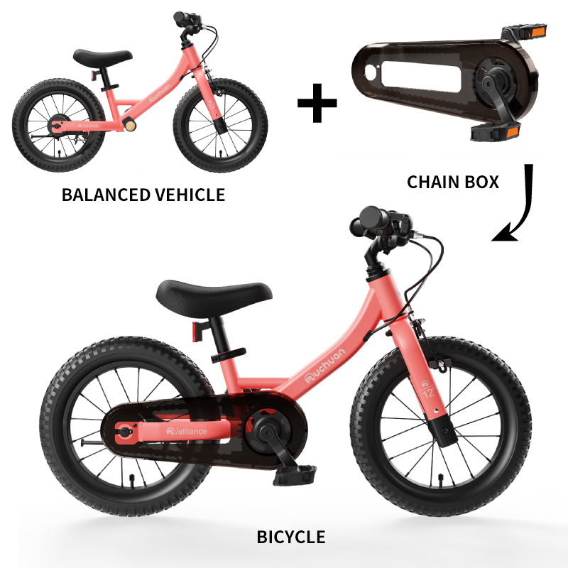 Sturdy Durable 16-Inch 2-in-1 Muchuan Riding Bicycle with Transparent Chain Case - Converts from Balance Bike to Pedal Bike for Ages 2-5