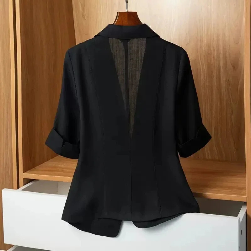 Summer Thin Small Suit Jacket Women Casual Slim ShortSleeved Coat Female Plus Size Loose Blazer Top Fashion 250610
