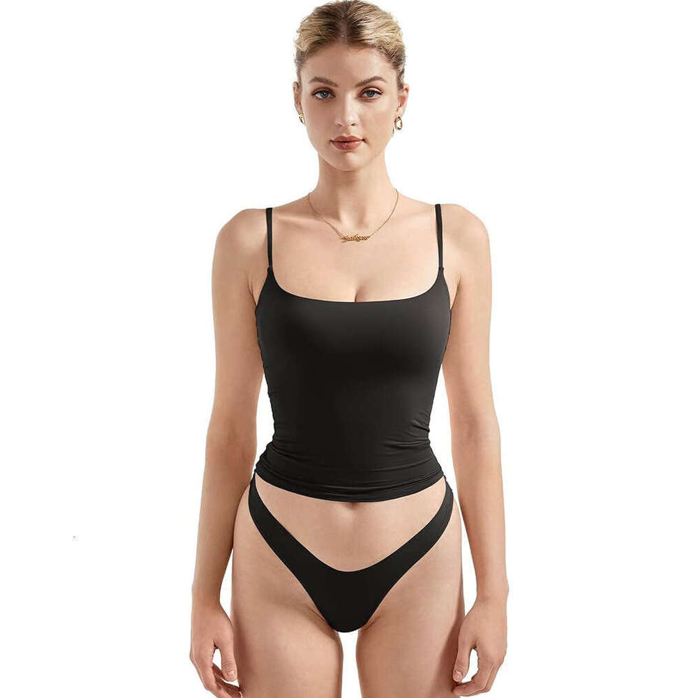 Summer Spaghetti Strap Vest Sexy Sleeveless Black Two-Piece Jumpsuit Top Milk Silk Women's Clothing B5