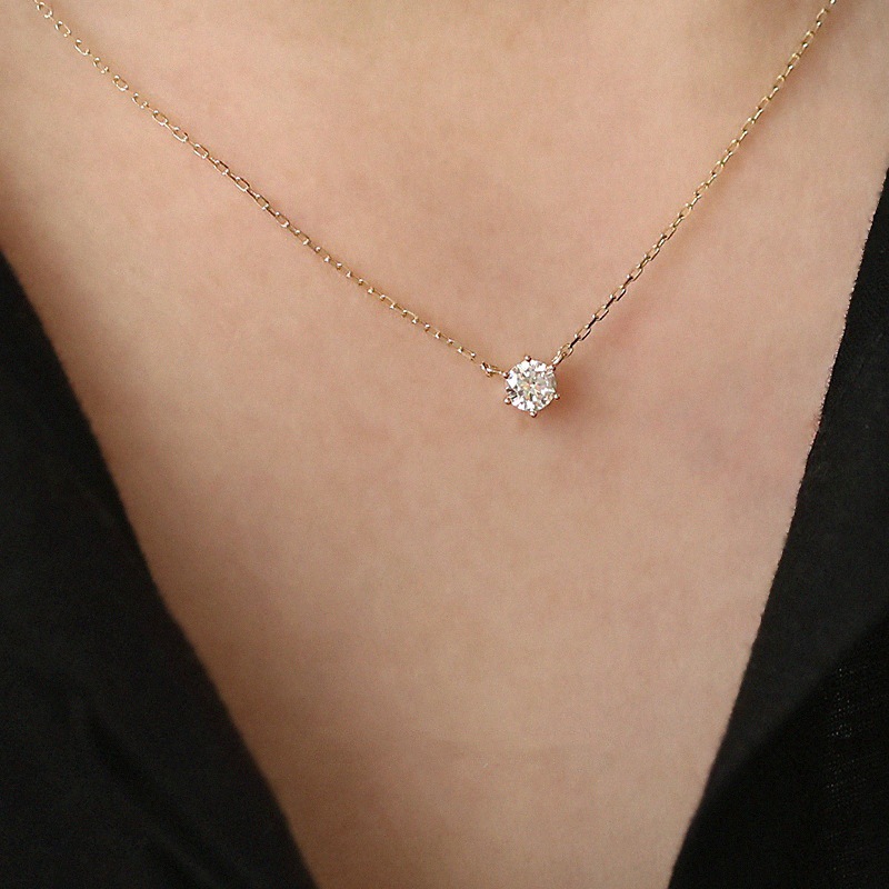Solid 925 Silver 14K Gold Plated Solitaire Pendant Necklace - Prong Set Diamond Collarbone Chain for Women Wholesale dhgate