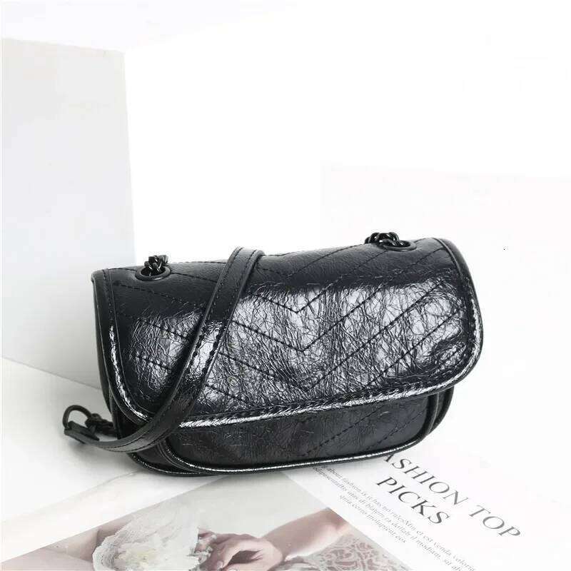2025 New Vintage Large Capacity Chain Shoulder Crossbody Niki Courier Women's Bag Oil Head Layer Cow Leather