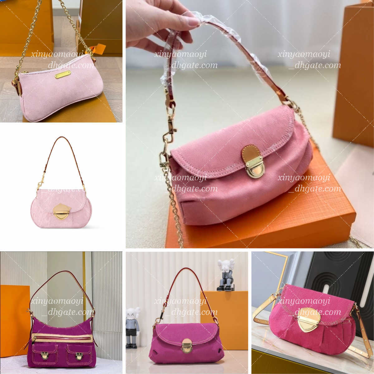 Luxury pink designer bag pink denim shoulder Hobo Crossbody Bag handle shopping Tote pochettes purse summer Underarm Handbag chain bag