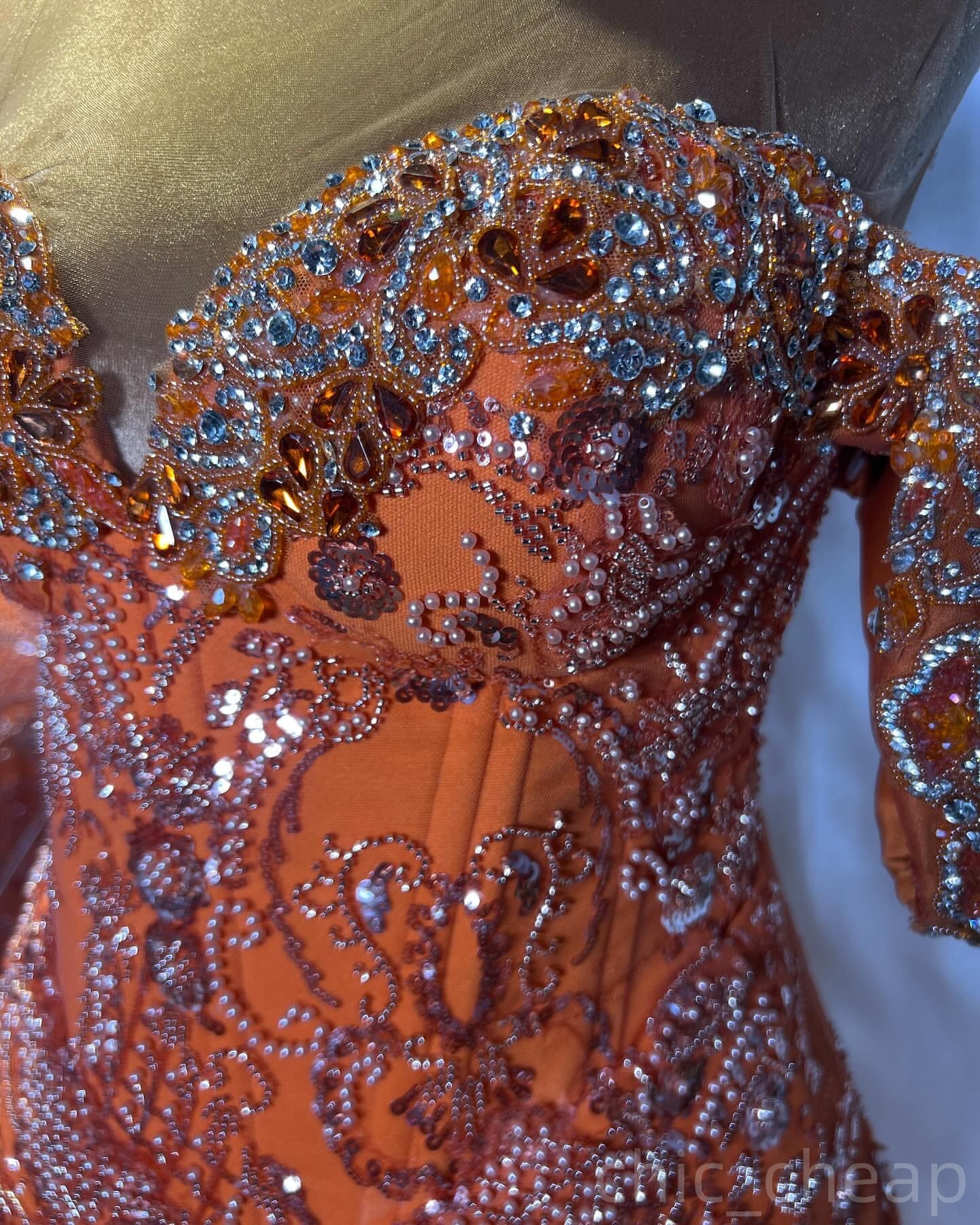 Orange Mermaid Prom Dresses 2025 Beaded Crystals Sequined Sheer Neck Evening Formal Party Second Birthday Engagement Gowns Plus Size Dress For Special