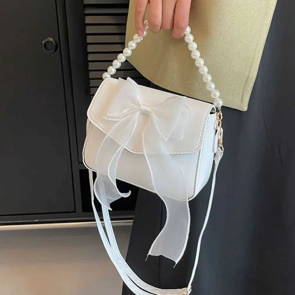Fashion PU Leather Bowknot Handbag Balletcore Pearl Bow Shoulder Bag Korean Style Square Bag Bow Crossbody Bag Daily XJ250610