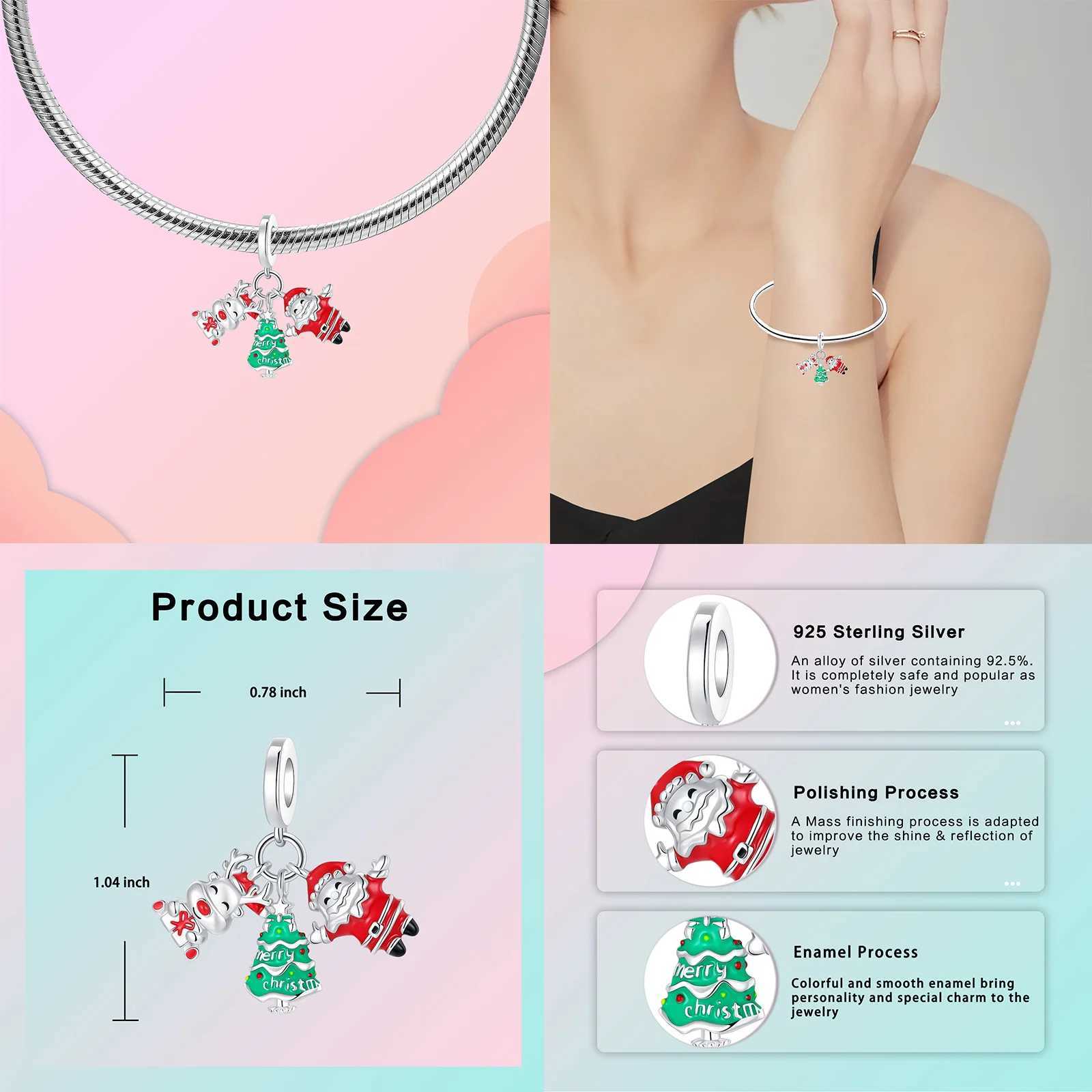 925 sterling silver Elk bell Christmas series charms fit original 4mm Aperture bracelet charm beads necklace Diy female jewelryXJ250611