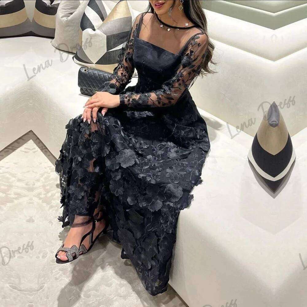 Lena Luxurious Women's Evening for Special Ocns Long Sleeves Custom Made Elegant Party Dresses Woman Wedding Black