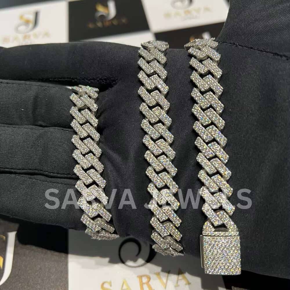 Luxury 925 Sterling Silver Pretty Cuban Chain Hip Hop VVS Moissanite Diamond Round Cut Diamond Fine Necklaces for Men