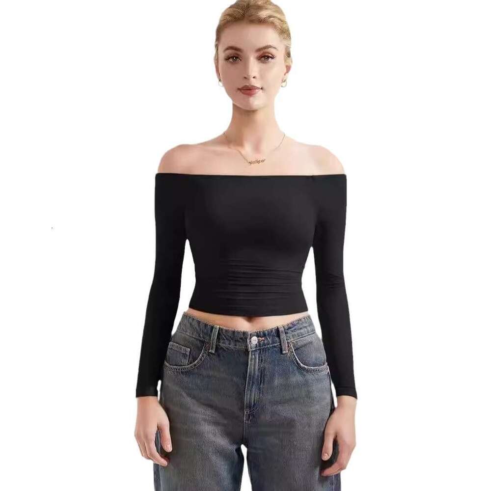 Autumn Fashion Sexy Long Sleeve Women's Off-Shoulder Crop Top Pullover T-Shirt B5