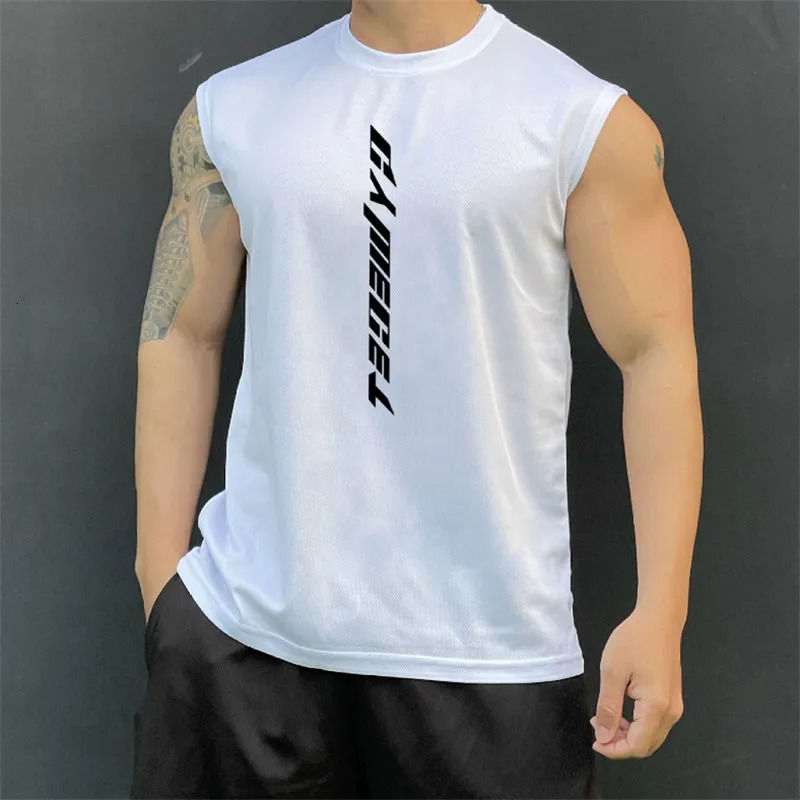 Mens Gym Tank top Man Fitness Sleeveless Shirt Male Mesh Breathable Sports Vest Undershirt Gyms Running Men 250609
