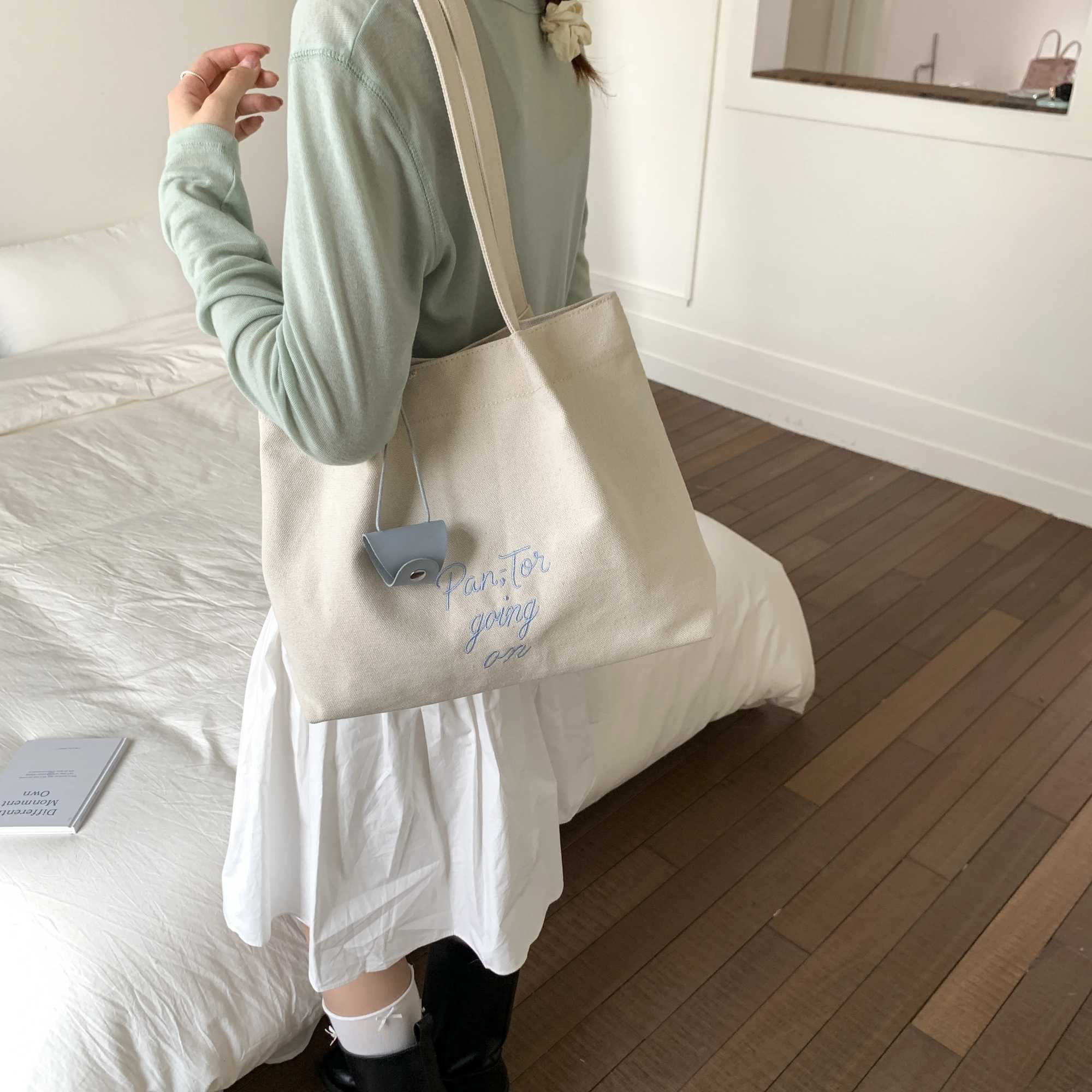 Midsummer Parade Tote Bag Womens 2025 New Large Capacity Canvas Bag Korean Style Fashion Casual Shoulder Bag Niche Lazy Style XJ250610