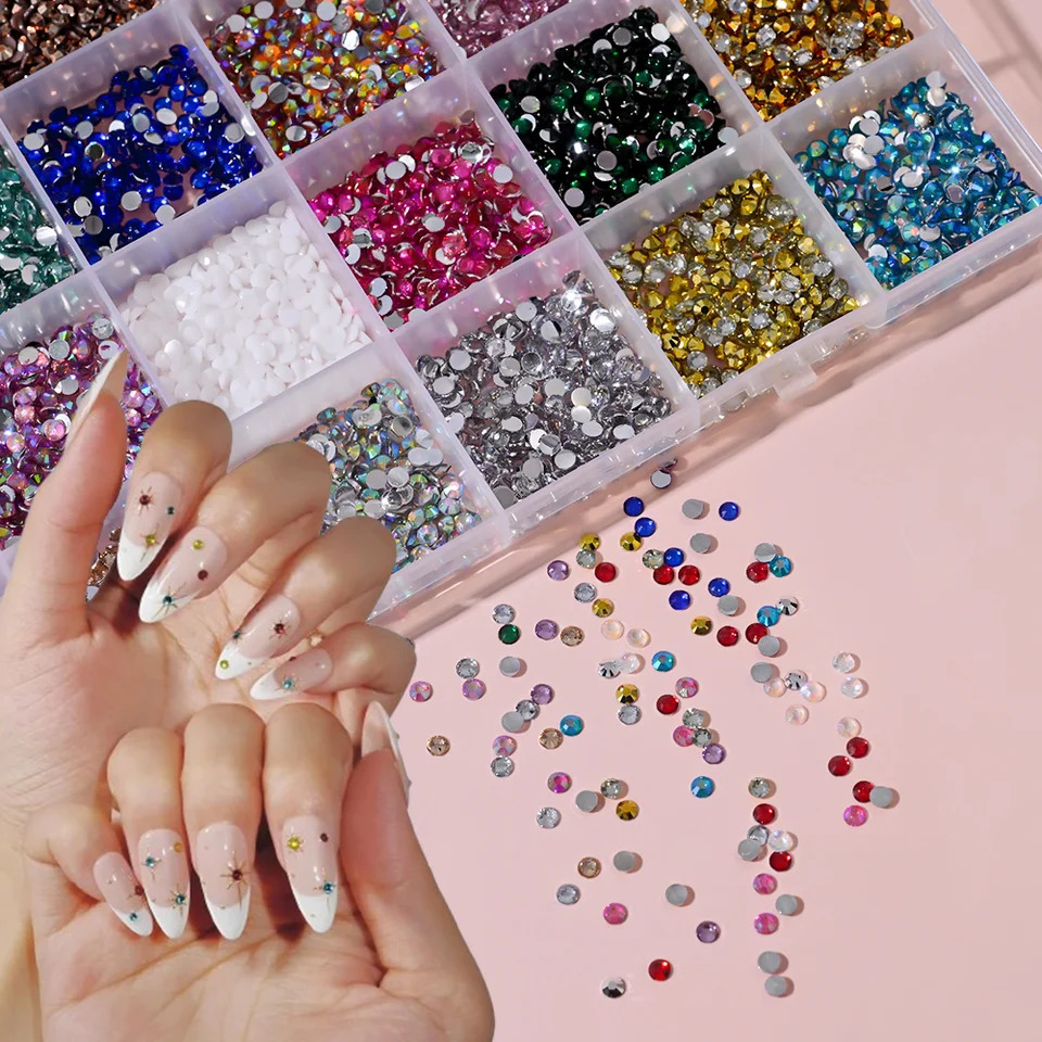 1Box 3D Colorful Round Nail Art s Flatback Galss Diamond Gems Jewelry Nails Charms DIY Makeup Manicure Accessories 1 250606