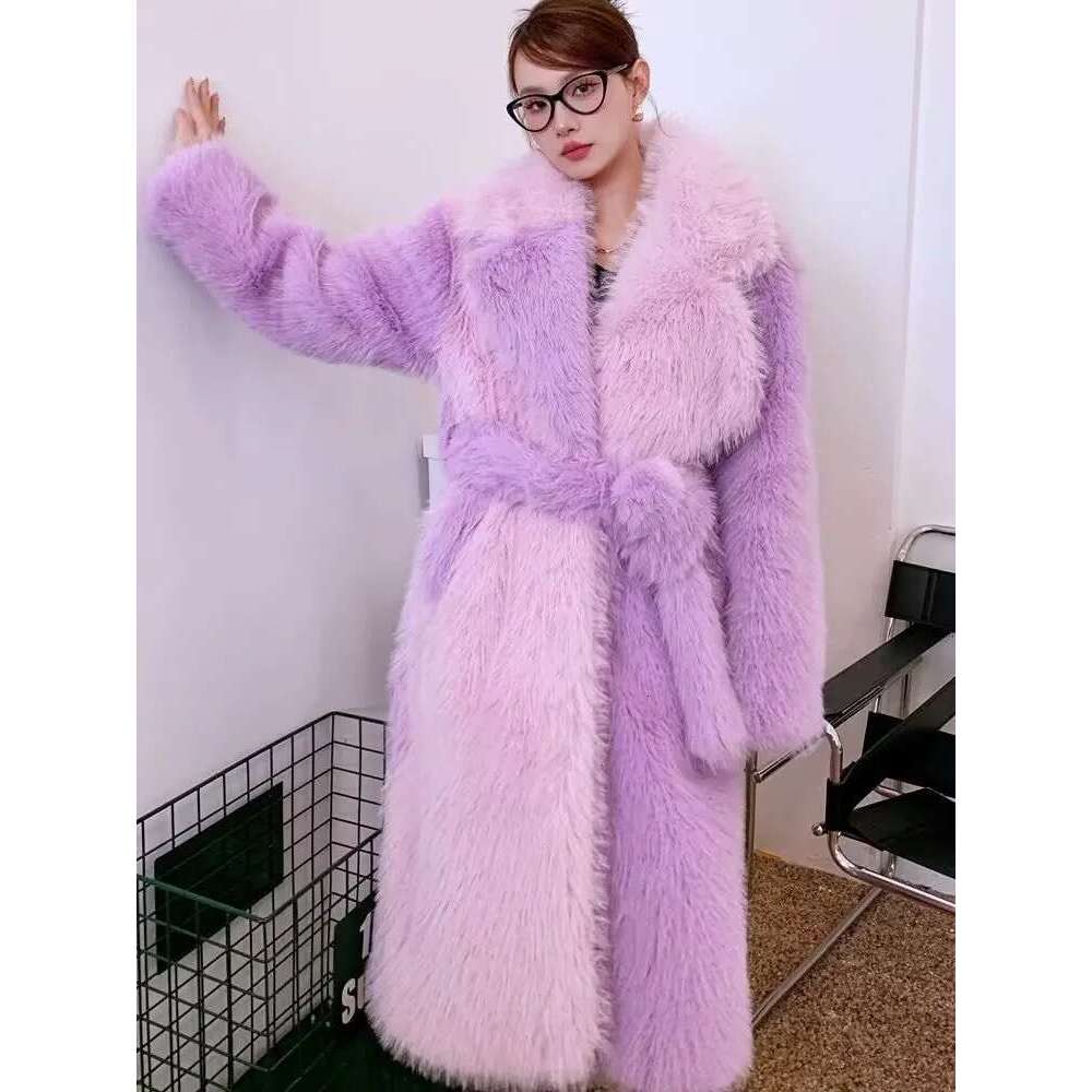 ZADORIN Spliced Oversize Belted Long Woman Winter Clothes Furry Jacket Fur Faux Coat New in Coats & Jackets