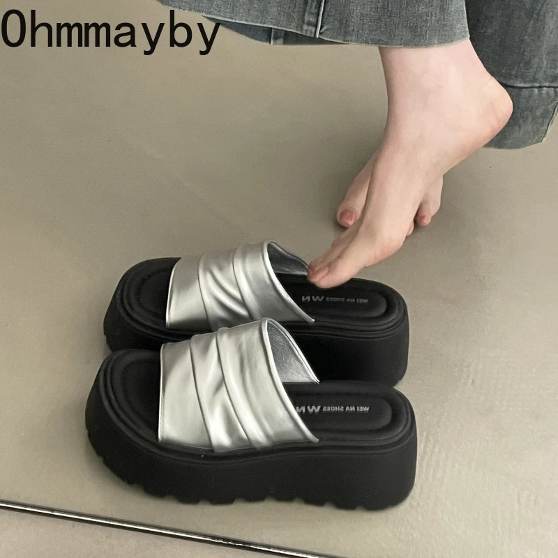 Summer Platform Flats Heel Women Slippers Fashion Open Toe Thick Bottom Slide Ladies Casual Dress Footwear 250609