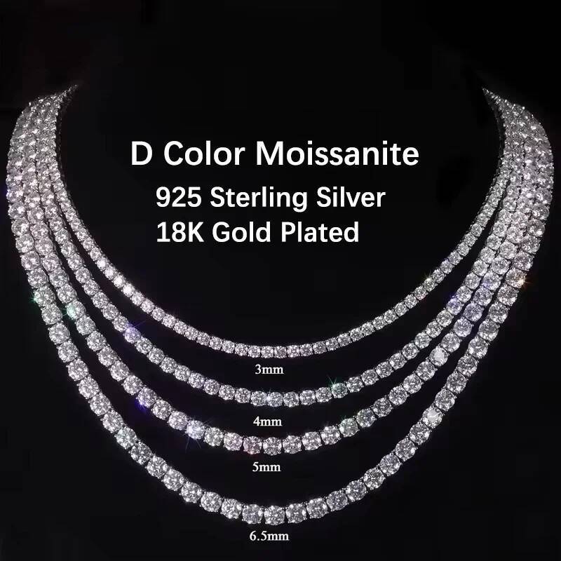 BXINY GRA Certified 3/4/5mm Moissanite Tennis Necklace S Sier Sparkling Lab Dia for Women Men Hiphop Party Gift Jewelry
