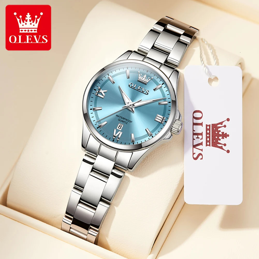 OLEVS Fashion Elegant Womens Watches Waterproof Luminous Stainless Steel Quartz Watch for Ladies Original Simple Wristwatch 250606