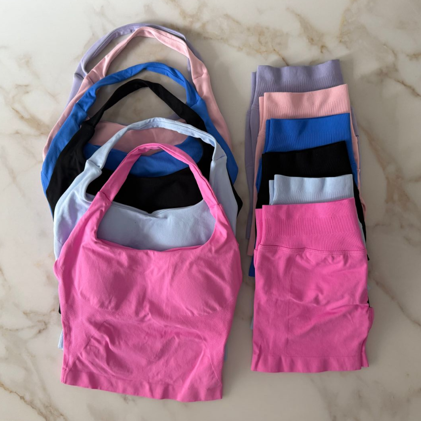 2Pcs Gym Set Wider Women Sports Backless Halter Tank Tops Vest High Waist Scrunch Seamless Shorts Gym Suit Fitness Clothes Activewear Workout Sets Yoga Tracksuit