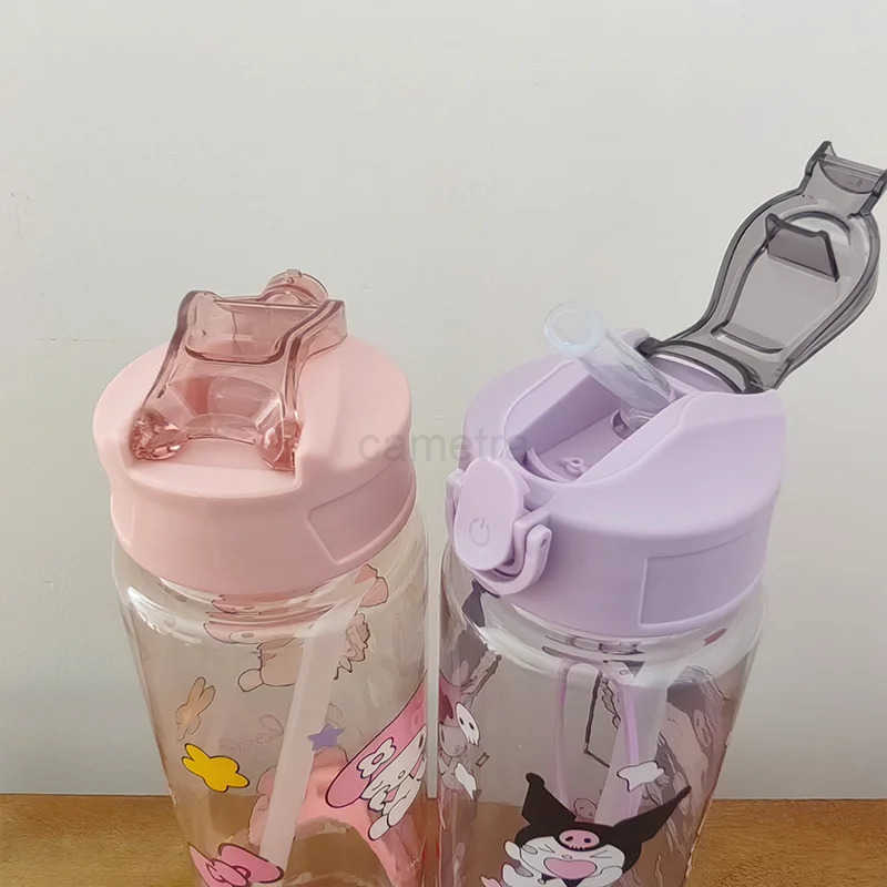 Sanrio 800ML Childrens Cartoon Kuromi Transparent Pop-up Spout Water Cup Hand-held Strap Anti-fall Kettle Portable Outdoor Space CupXJ25