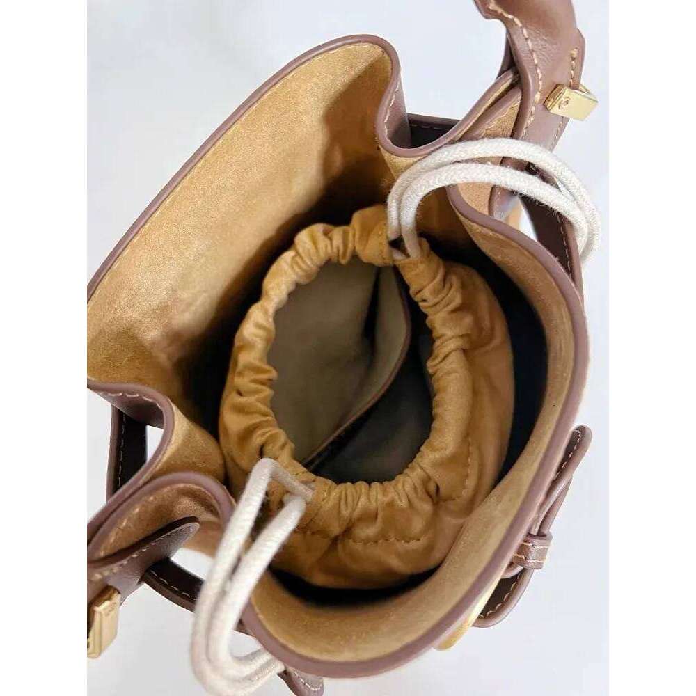 Women Casual Suede Spliced Cow Split Leather Bucket Buckle Designer Shoulder Bags Totes Handbag Strap Crossbody Bag