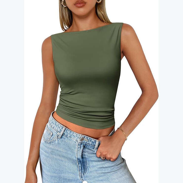 Women's Pullover Strapless Sleeveless Sexy Outerwear Square Neck Vest Tank Dopamine Inner Wear Top B5