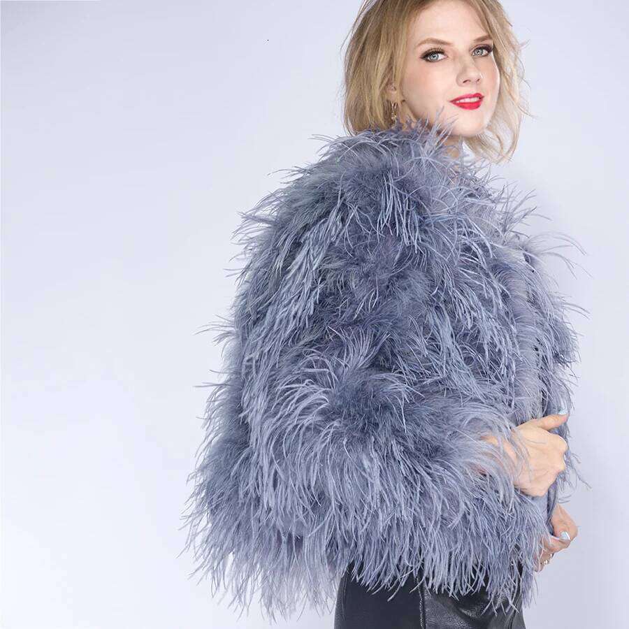 Winter Ostrich Feather Casual Long-Sleeved Australia Imported Feathe Jacket Ladies Nightclub Coat