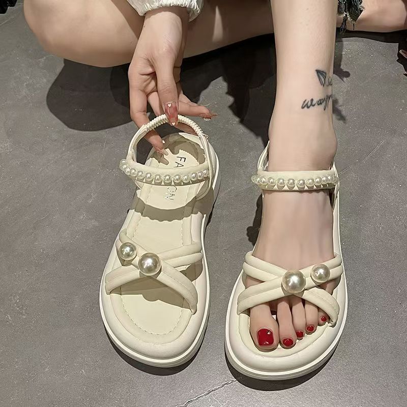 Special Offer New Thick Soled Pearl Daily sandal Cute Fairy Style Outdoor Casual Shoes For Women Fashion Ddmysaturn