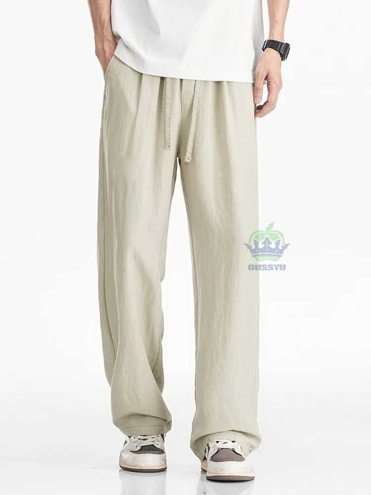 Luxury Quality Summer Thin Lyocell Linen Fabric Casual Pants Men Elastic Waist Baggy Straight Wide Leg Jogger Breathable Trousers XJ250611