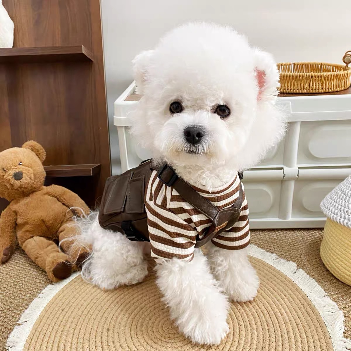 Retro Dog Vest Harness with Leash D-ring with Multiple Practical Pockets Boy Puppy Harness Jacket No Pull Pet Cat Dog Harness Vest for Small Dogs Chih