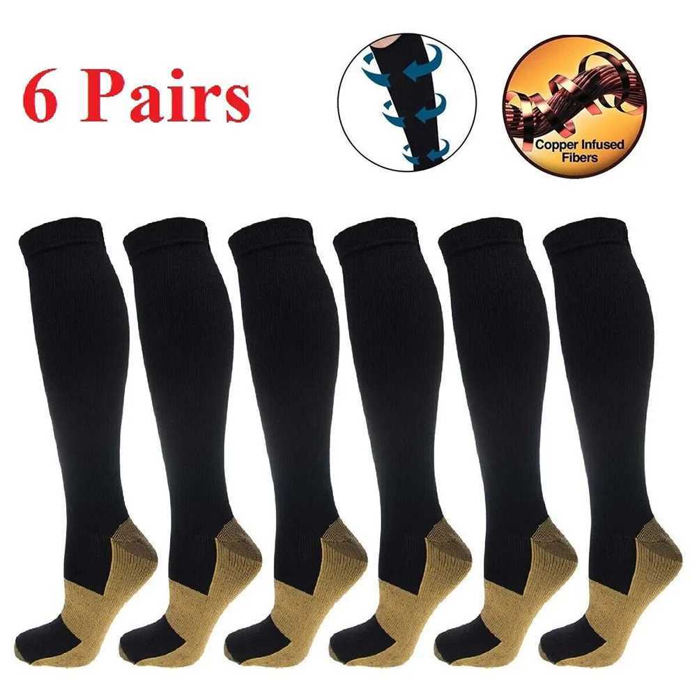 6 Pairs Copper Compression Socks Women Men Anti Fatigue Pain Relief Graduated Unisex Compression Stockings Knee High 20-30 MmHg Z250610