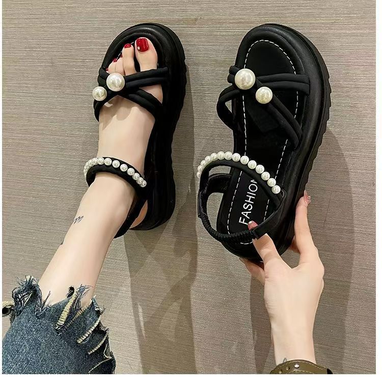 Special Offer New Thick Soled Pearl Daily sandal Cute Fairy Style Outdoor Casual Shoes For Women Fashion Ddmysaturn