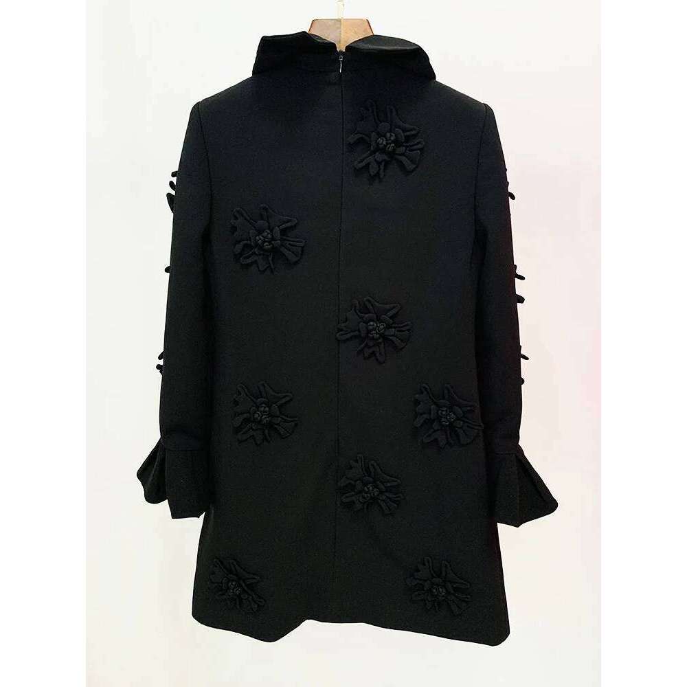 HIGH STREET Newest 2024 Designer Fashion Women's Flare Sleeve Stunning 3D Flowers Appliques Dress