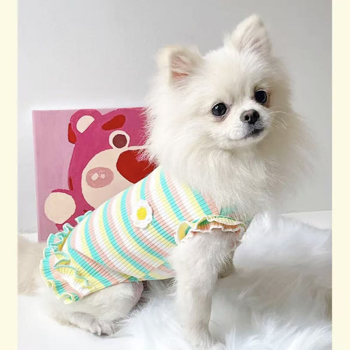 T435Pet clothes spring, summer and autumn thin Korean style flower suspender skirt jacquard embroidery summer sweet dog Bichon Pomeranian