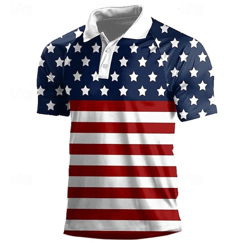 National Flag Mens Casual 3D Polo Shirt Street Daily Holiday American Independence Day Short Sleeve Turndown Clothes 250610