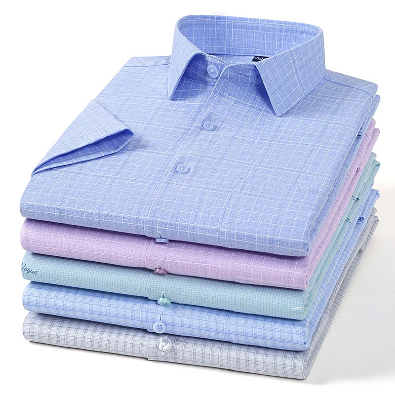 Mens Summer Bamboo Fiber Shirt Short Sleeve Lightweight Casual Breathable Soft Fabric Easy Care Slim Fit Business Casual Wear 250611