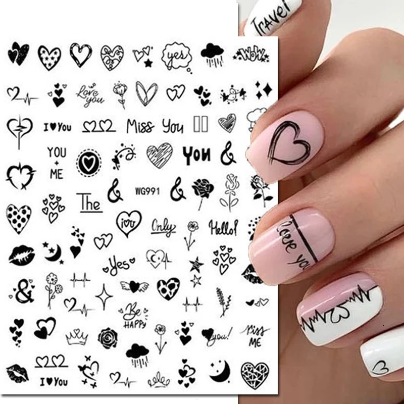3d Nail Art Stickers Geometric Lines Faces Love Hearts Letters Leaves Stars Adhesive Sliders Decals Decoration For Manicure 250605