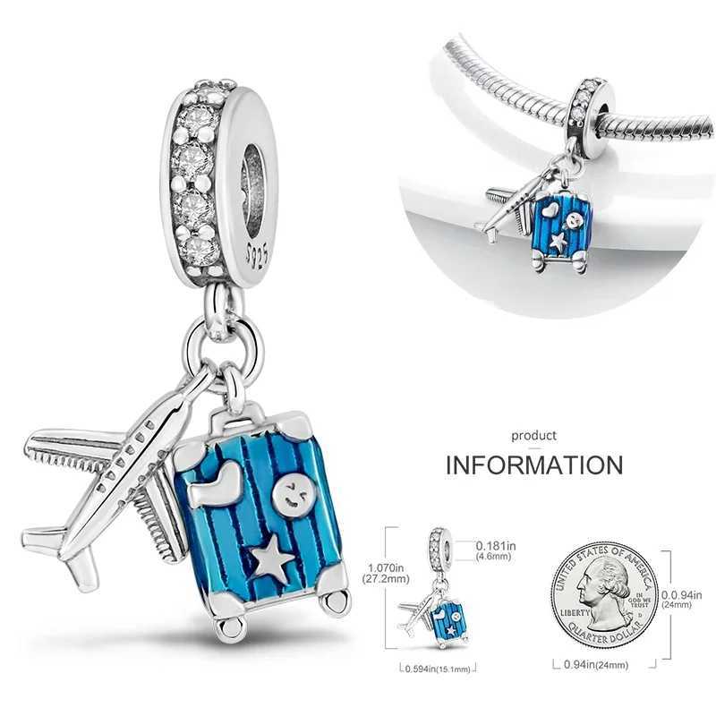 925 Sterling Silver Travel Passport Trunk Charms Fit Original Bracelet DIY Airplane Earth Beads for Jewelry Making Gift XJ250611