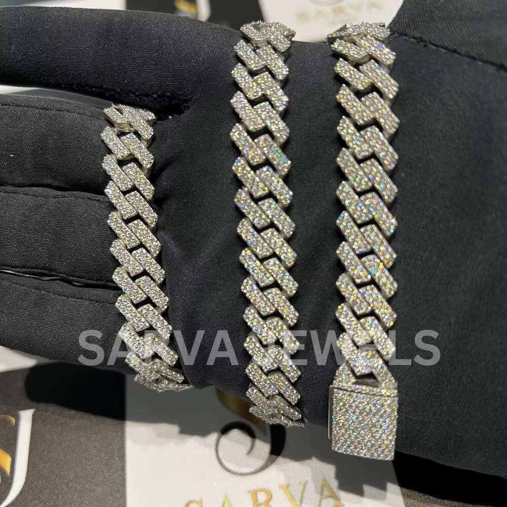 Luxury 925 Sterling Silver Pretty Cuban Chain Hip Hop VVS Moissanite Diamond Round Cut Diamond Fine Necklaces for Men