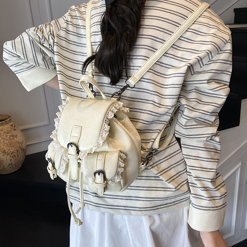 Free shipping designer Fashionable Small Backpack 2025 High-end Lace Trim Niche Design Creative Backpack Korean Style Internet Celebrity Women Bag