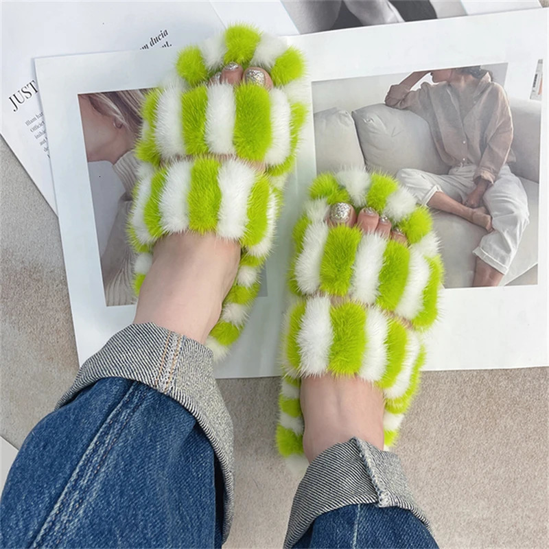 Fur Slippers Women er Shoes Sandals For Women Summer Non-Slip Flip Flops Soft Bottom Fur Indoor Slippers 250609