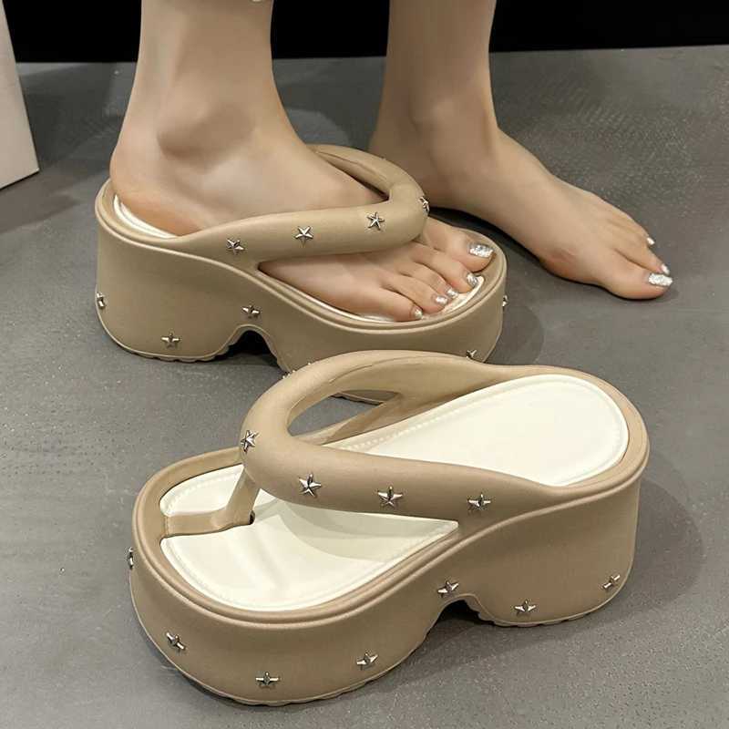 Thick Bottom Eva Wedge Flip Flops for Women Fi Star Decor Chunky Platform Sandals Woman 2025 Summer N Slip BeacXJ250610