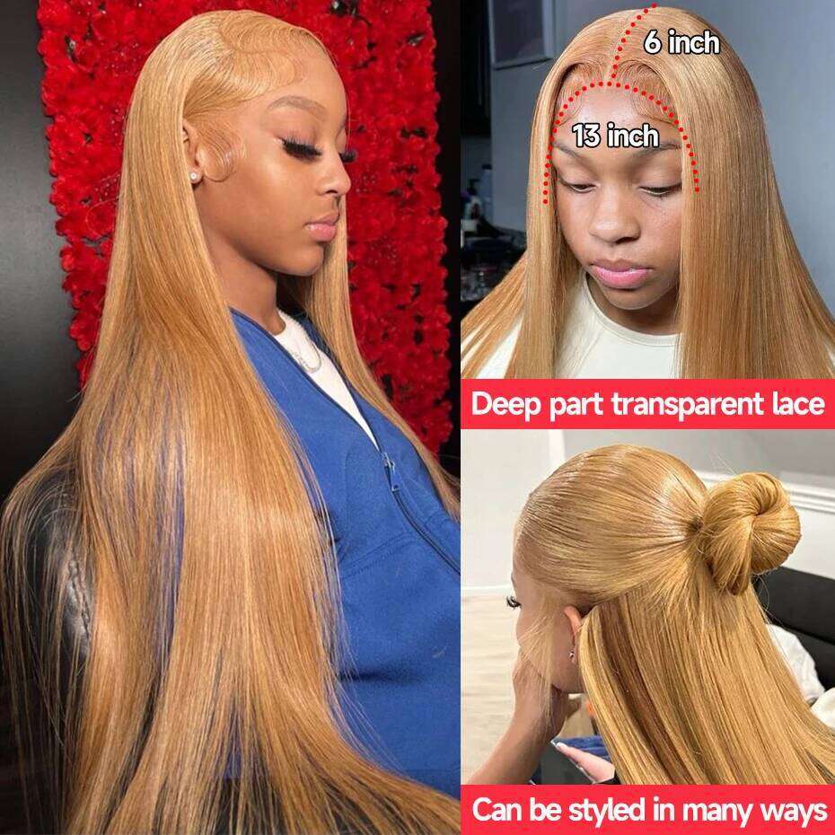 #27 Honey Blonde 13x6 Human Hair Colored HD Front Wigs For Women Bone Straight Lace Frontal 4x4 5x5 Closure Wig JESSLAB