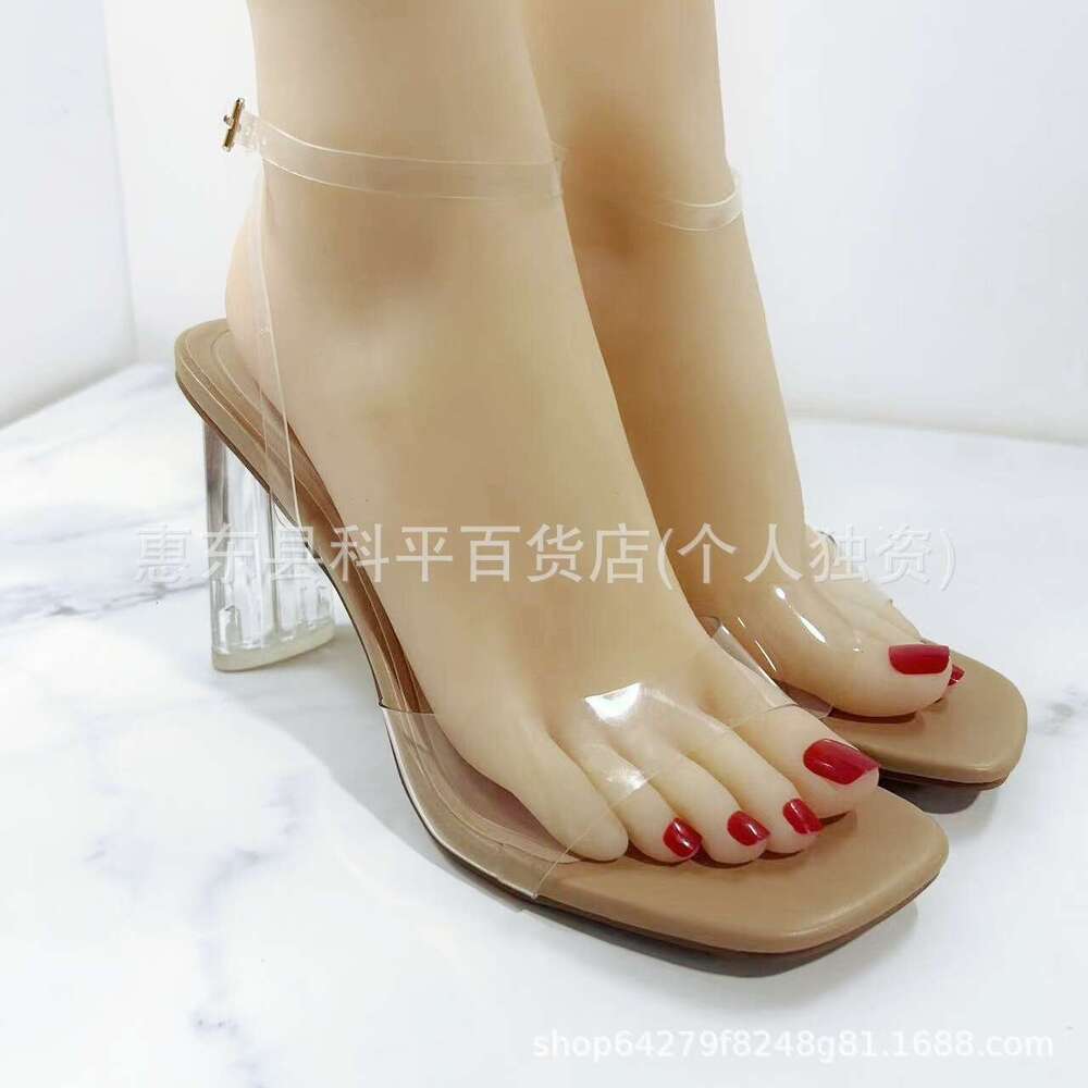 2023 Summer New Shoes Sexy Transparent Open Toe One-Strap Sandals Women's Stiletto Internet Celebrity Runway High Heels