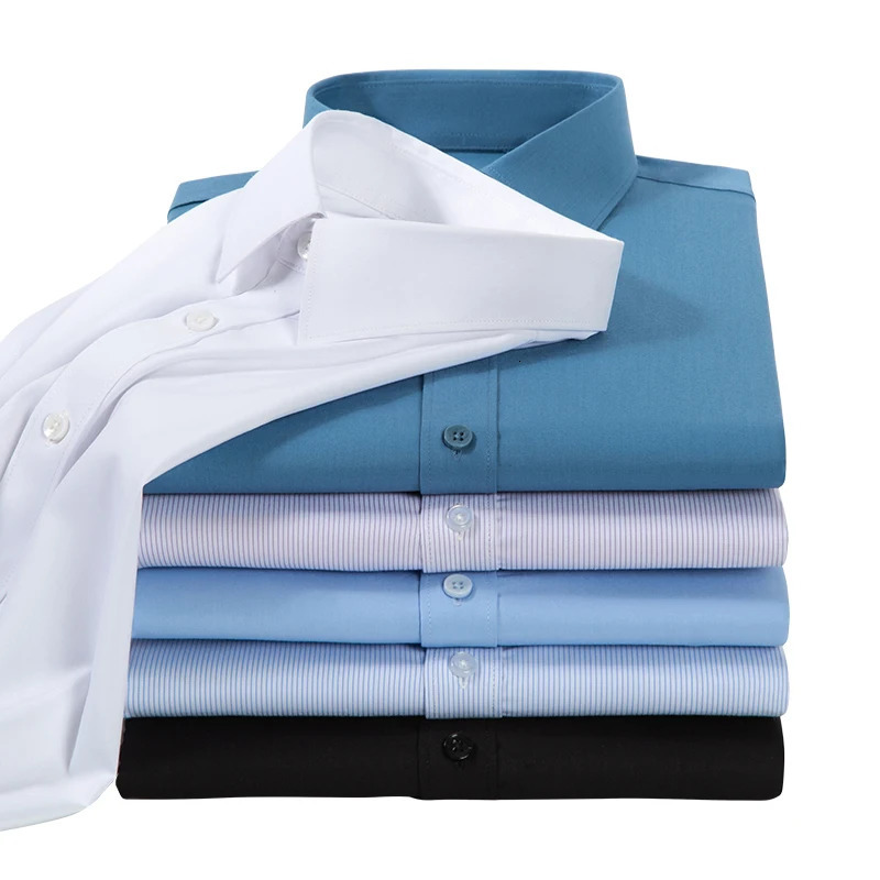 Quality Men Shirt Bamboo Fiber Long Sleeve Anti-Wrinkle Non-ironing Slim Fashion Casual Business Office White Formal Shirt 5XL 250611