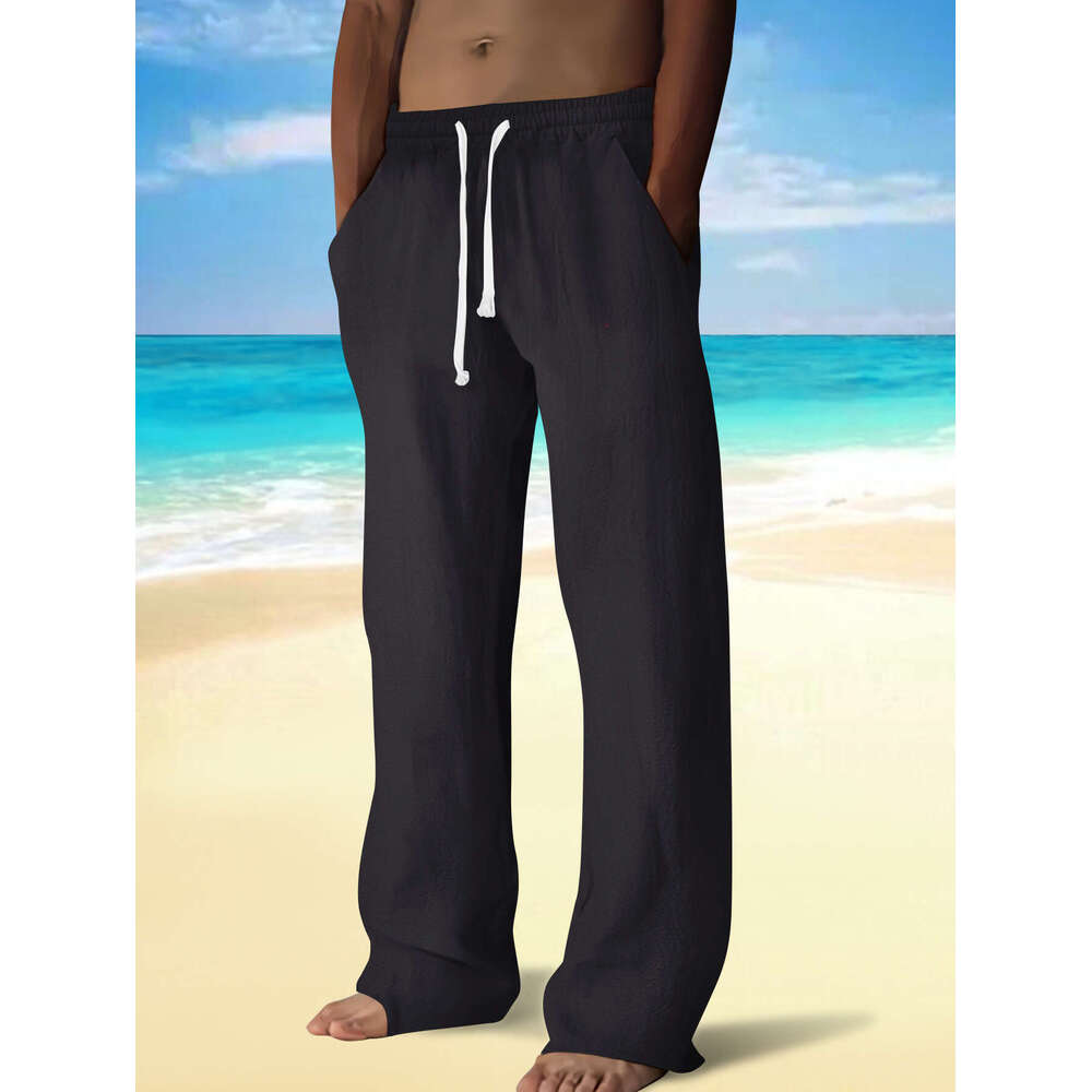 Men's Loose Casual Solid Color Drawstring Straight Pants B5