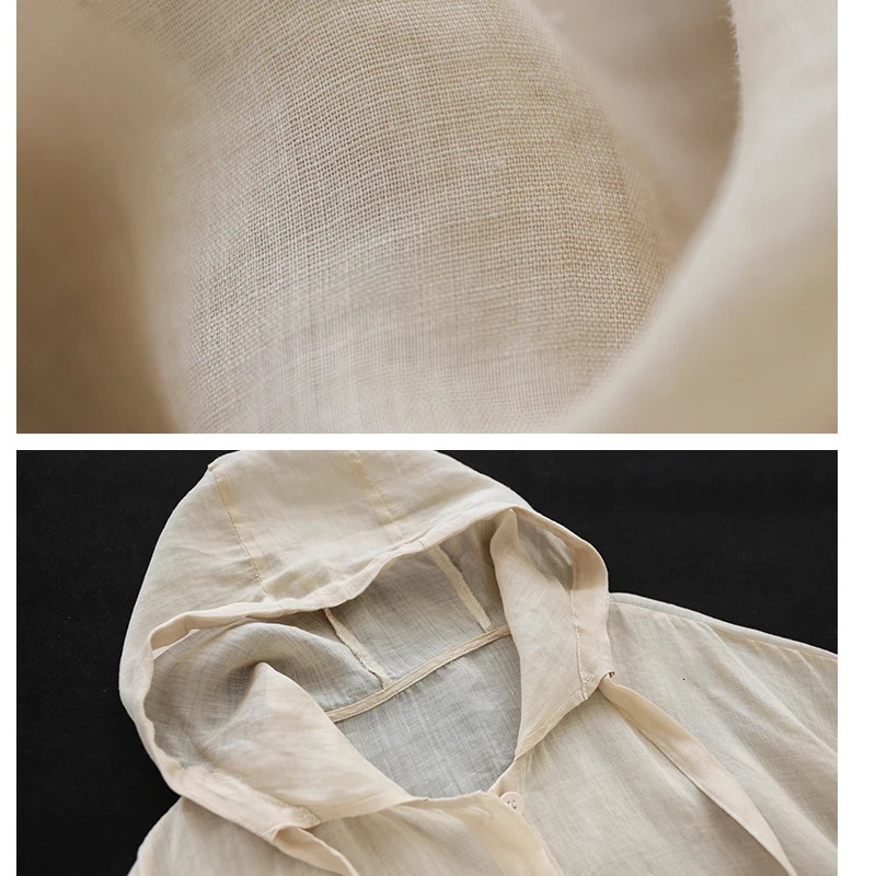 Thin section of cotton hemp hoodie female summer fashionable and elegant loose casual beach air conditioning sunscreen tops 250610