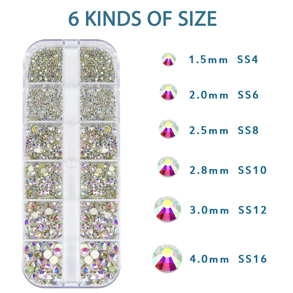 2400pcs Shiny Clear Crystal Gems Nail s 154mm Mixed Round Glass Stone Flatback Charms 12grids Diamond DIY 250606