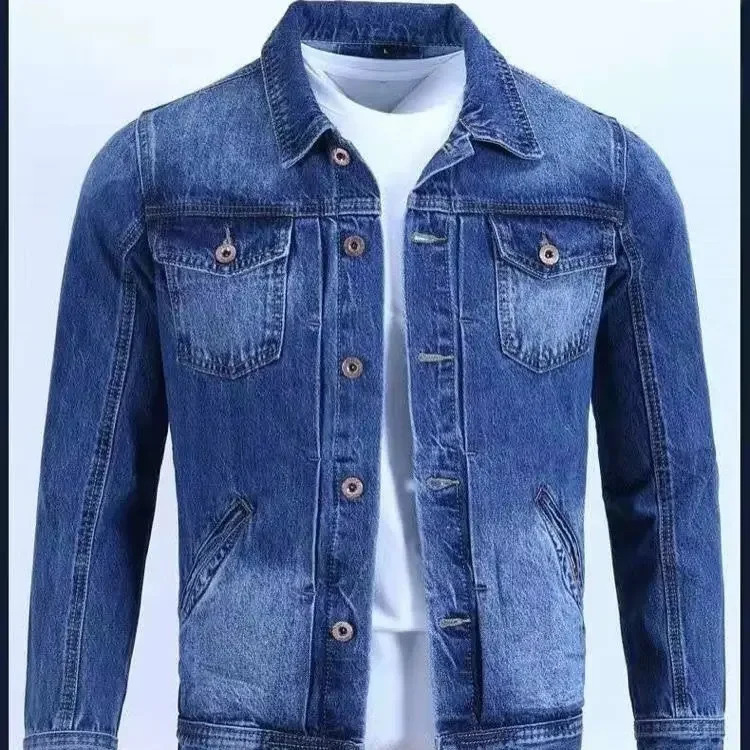 Autumn Vintage Denim Jacket For Men Trendy Cool Workwear Korean Style Slim Fit Casual Top Outerwear Thin Regular Length 250611