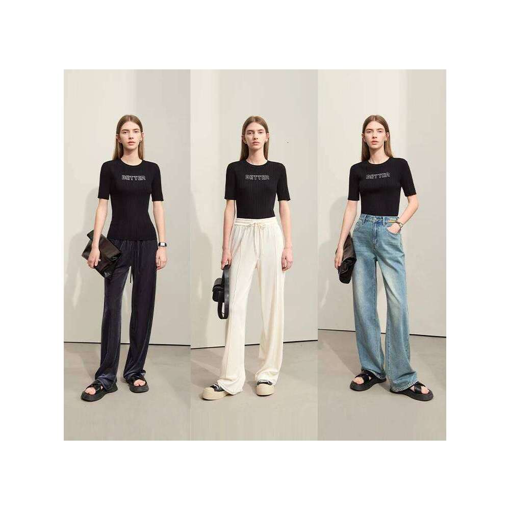 Amii Minimalism 2024 Women Knit Sweater Summer New Slim O-Neck Short Sleeve Letters Embroidery Stretch Casual Tops Lady 12442013